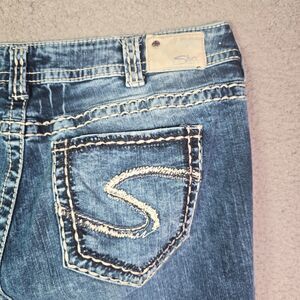 Silver Jeans Suki Bootcut Dark Wash 16 Mid Rise Contrast Stitch Fluid Denim